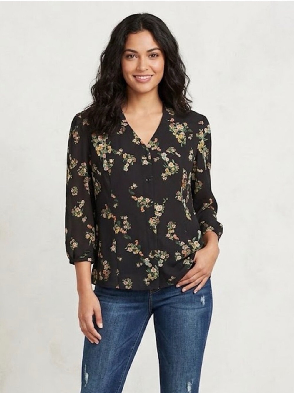 Cabi Ovation Top Small -black floral blouse